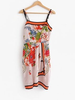 Yoana Baraschi Silk Floral Dress Size M Sleeveless Bright Spring Summer